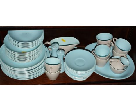 A Poole pottery two-tone blue part combination service and a quantity of Poole oven to tableware