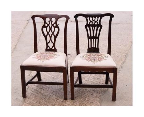 A Chippendale design mahogany dining chair with pierced splat and floral tapestry seat, on square chamfered supports, and a s