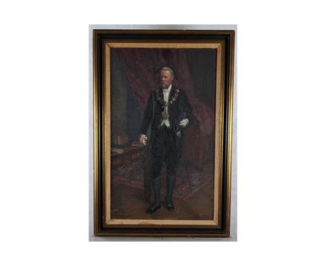 Charles Haigh Wood: a late 19th Century oil on canvas, portrait of a gentleman with chain in court dress, 25 1/2" x 15 1/2", 