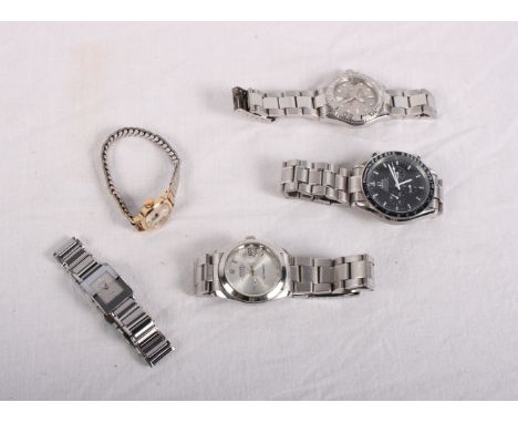 A lady's wristwatch by Rado, another by Timex and three gentlemen's wristwatches