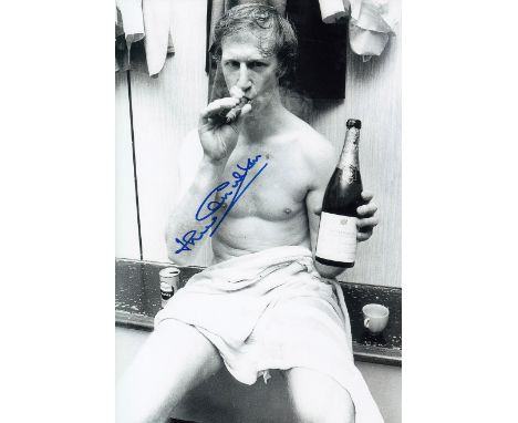 Autographed JACK CHARLTON 12 x 8 Photograph : B/W, depicting a wonderful image showing Leeds United centre-half JACK CHARLTON