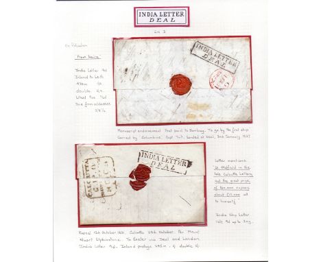 Great Britain POstal History : KENT, Deal India Ship Letters. Album page with two entires: 1827 entire sent from Kaire via Bo