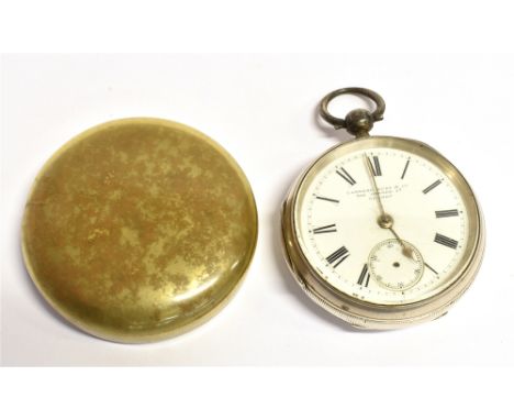 CAMERER KUSS &amp; CO SILVER CASED OPEN FACED POCKET WATCH The signed white enamel dial with black Roman numerals, gilt baton