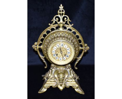 A LATE 19TH CENTURY FRENCH GILT METAL CASED MANTLE CLOCK  the 8-day movement striking on a bell, 44cm high Condition Report :