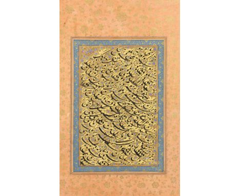An album page of calligraphic practice writing (siyah mashq) in profuse nasta'liq script Persia, 17th-18th CenturyPersian man