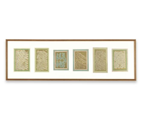 Six calligraphic album pages in shikasteh, including two attributed to 'Abd al-Majid Taliqani, known as Darvish Persia, 18th-