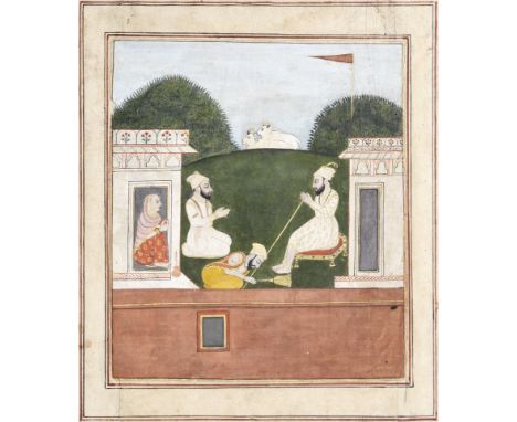 Bhai Bala recites the story of Guru Nanak to devotees and onlookers, an illustration from a Janamsakhi manuscript  Provincial