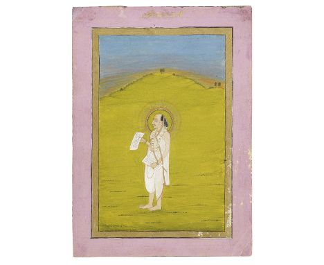 Goswami Shri Dwarkesji, a Vaishnavite priest, standing in a landscape Kishangarh, circa 1820-1830gouache and gold on paper, g