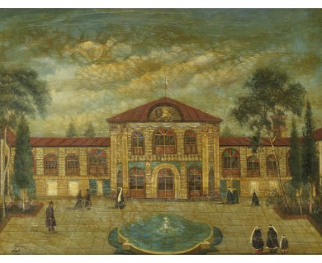 A view of a palace, or of the house of a senior Qajar official, attributed to 'Abu Turab Ghaffari Qajar Persia, circa 1880soi