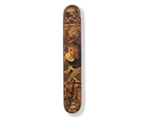 A Qajar lacquer penbox (qalamdan) by Najaf 'Ali Isfahani Persia,  dated AH 1265/ AD 1848-9with rounded ends and sliding tray,