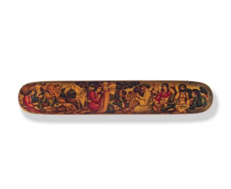 A Qajar lacquer penbox (qalamdan) Persia, second half of the 19th Centurywith rounded ends and sliding tray, decorated in pol