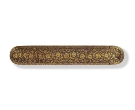 A Qajar lacquer penbox (qalamdan) Persia,  19th Centurywith rounded ends and sliding tray, the top and sides painted with flo