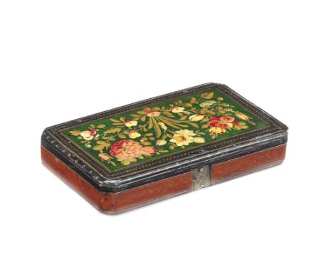 A Qajar pearwood comb and painted box Persia, 19th Centurythe comb carved with an inscription-filled cartouche to each side, 