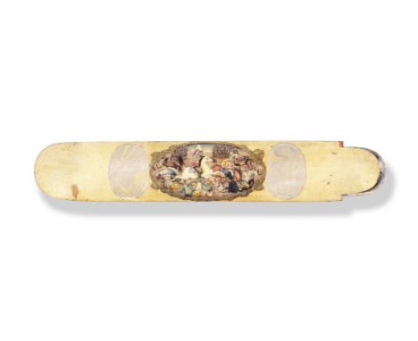 An unfinished Qajar lacquer penbox (qalamdan) Persia,  early 20th Centurywith rounded ends and sliding tray, decorated in pol