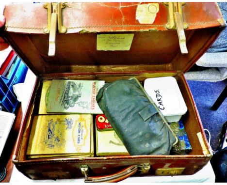 Cigarette Cards Vintage accumulation in an old leather suitcase, in boxes, an old handbag etc. Kensitas, Wix etc and penny al