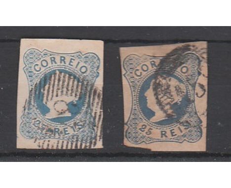 Portugal - 1853  Queen Maria II, 25 Reis Light Blue, good margins, 25 Reis Deep Blue, SG4 & 5, fine used (2).