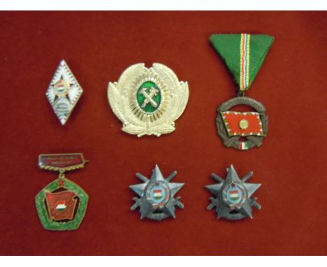 Hungarian Badges and medals (6) includes: Rep medal for the service to the country 1956-65 3rd class, Zrinyi Military Officer