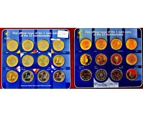 Official Issue 1 Euro Coins of first 12 member states, sealed. Retail £25-
