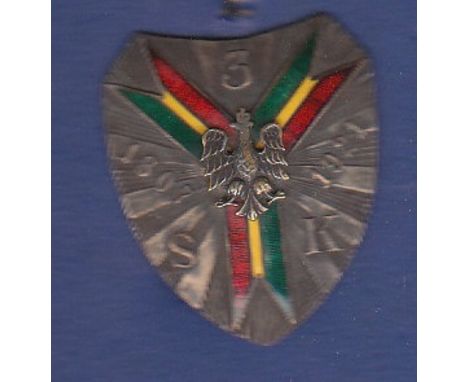 Polish Cavalry badge, 3.S.K 1807-1921 (White metal with enamel) Good