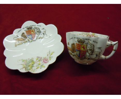 Antique Ceramic 1837-1897 Queen Victoria  Sixty Year Reign.  Decorated cup and saucer by Foley China (Pre. Shelley), England.