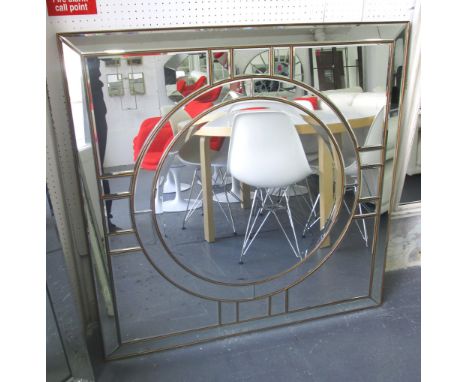 MIRROR, with bevelled plate circular centre in a square mirrored and gilded frame Art Deco style, 110cm x 110cm.