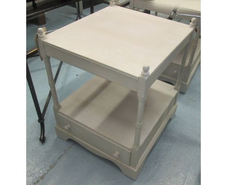 LAMP TABLES, a pair, in a grey painted, distressed effect finish, 46cm W x 46cm D x 55cm H. (2)