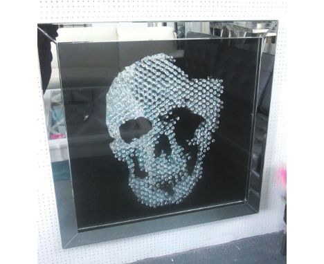 MIRRORED WALL ART, in the style of Damien Hurst of a skull, 100cm x 100cm, 