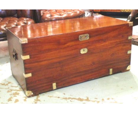 TRUNK, 19th century camphorwood and brass bound with rising lid and carrying handles, 98cm x 48cm x 44cm.