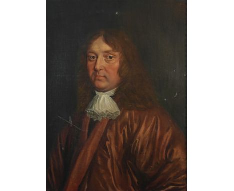 Circle of John Hayls (English, 1600-1679):
Portrait of a gentleman in robe & sash, oil on canvas, stencil numbers verso, H 68