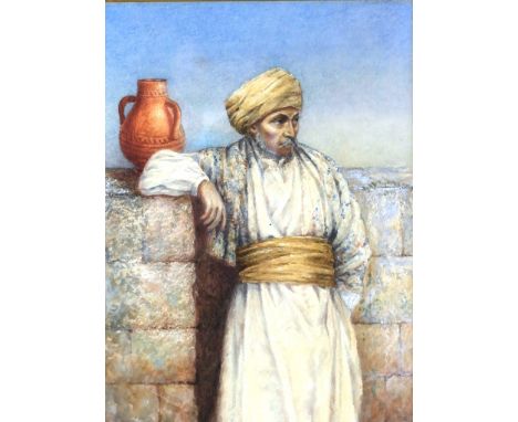 Circle of John Frederick Lewis (Orientalist School, 1805-1876):
Portrait of an Arab gentleman, watercolour, H 23 x W 17 cm 