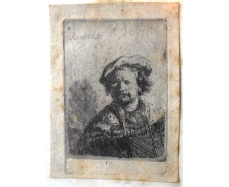 Rembrandt Harmensz van Rijn (Dutch, 1606-1669):
Three etchings, one a self portrait, the others biblical subjects, each signe