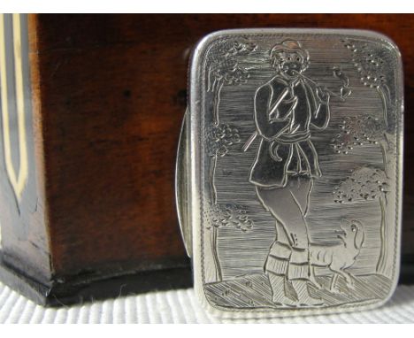 A Rare George III Silver Vinaigrette of Plain Rounded Rectangular Form:
the base and sides with prick-dot engraved decoration