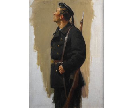 Nikolai Khristolyubov (Russian, 1918 - 1995):
Portrait of a soldier, oil on canvas, H 58 x W 42 cm 