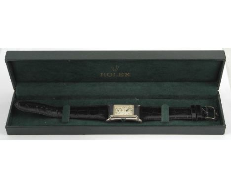 Rolex Prince chronometer, in silver flared case,Arabic numerals to dials, on Rolex buckled Crococalf leather strap, serial nu