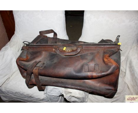 A vintage leather travel bag
