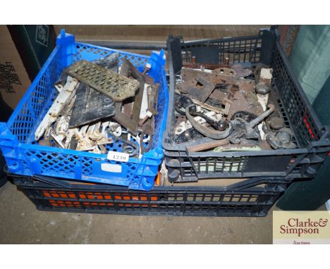 Three boxes containing various door furniture etc