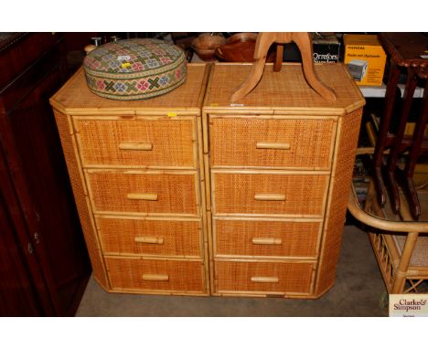 Two wicker storage units fitted four drawers