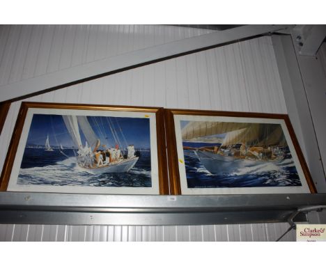 After Alistair Hewson, two framed and glazed print depicting sailboats