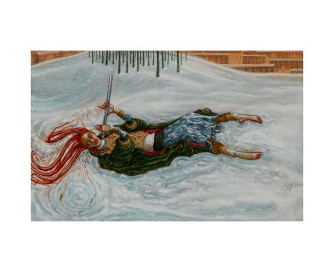 § PETER THOMSON R.G.I. (SCOTTISH b.1962-) THE FLAUTIST Signed with initials lower left, acrylic(11.5cm x 19cm (4.5in x 7.5in)