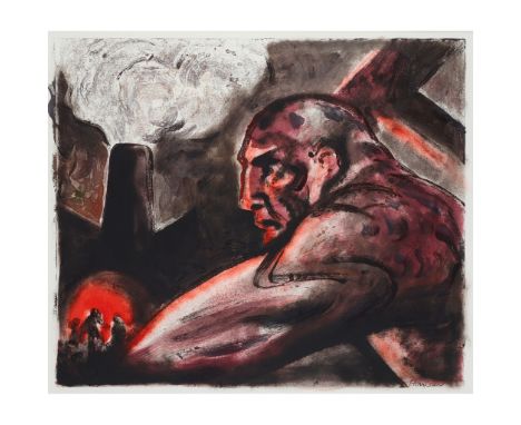 § PETER HOWSON O.B.E. (SCOTTISH 1958-) STEAM AND POWER Signed lower right, monotype with overpaint by the artist(53cm x 62cm 