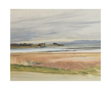 § JAMES MORRISON R.S.A., R.S.W., L.L.D. (SCOTTISH 1932-2020) MONTROSE BASIN LOOKING WEST, 1984 Mixed media(39cm x 48cm (15.25