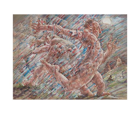 § PETER HOWSON O.B.E. (SCOTTISH 1958-) WAR IN EUROPE, 2017 Signed and dated lower right, mixed media on paper(22cm x 29.5cm (