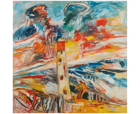 § JOHN BELLANY C.B.E., R.A. (SCOTTISH 1942-2013) THE LIGHTHOUSE Signed verso, oil on canvas(170cm x 170cm (67in x 67in))Footn