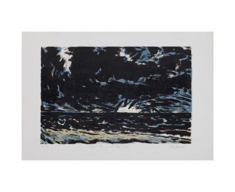 § JOHN HOUSTON R.S.A., R.S.W., S.S.A. (SCOTTISH 1930-2008) NIGHT SKY OVER THE BASS ROCK Lithograph, 21/100, signed, titled an