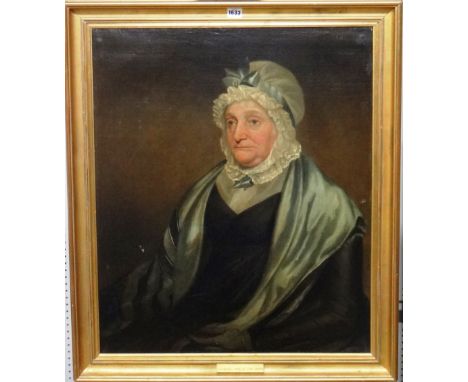 English School (19th century), Portrait of Sarah Mills (1719-1805), oil on canvas, 73cm x 61cm.