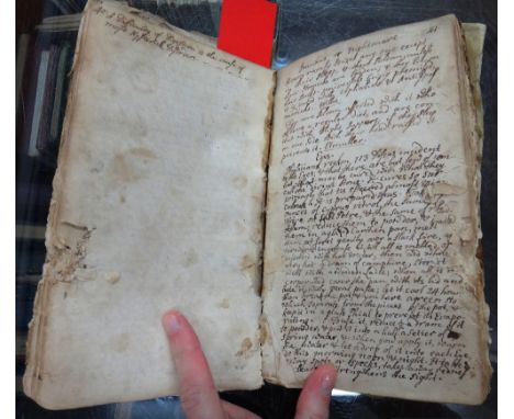 'RECEIPTS' - Medicinal & Cookery,  vellum bound octavo notebook of approx. 90 leaves, (somewhat distressed), in closely-writt