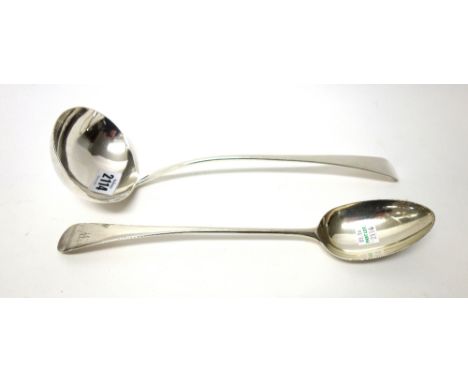 A George III silver Old English pattern soup ladle, London 1801 and a silver Old English pattern basting spoon, London 1791, 