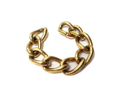 A Tiffany gold bracelet, in a large curb link design, detailed Tiffany 14 K to the folding integral clasp, length 21cm, weigh