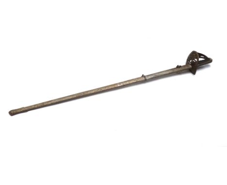 An English officer's sword by Wilkinson, late 19th century, with a straight engraved blade (89.5cm), pierced steel hilt with 