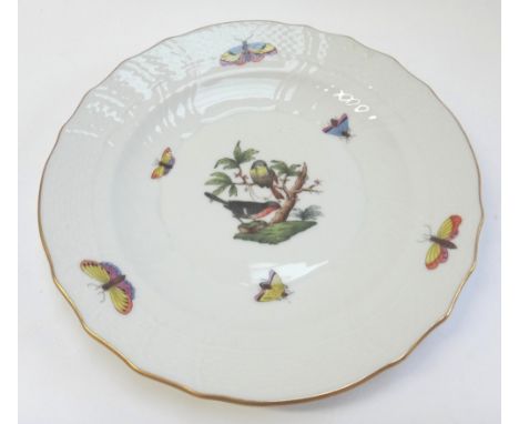 A Herend porcelain part dinner and tea service, 20th century, decorated with wild birds against a white ground, with basket w